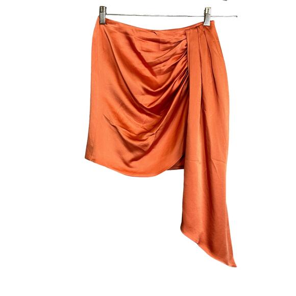 Jonathan SIMKHAI Mae Draped Satin Mini Skirt Coral Size 4 Ruched Cocktail NEW - Picture 6 of 11